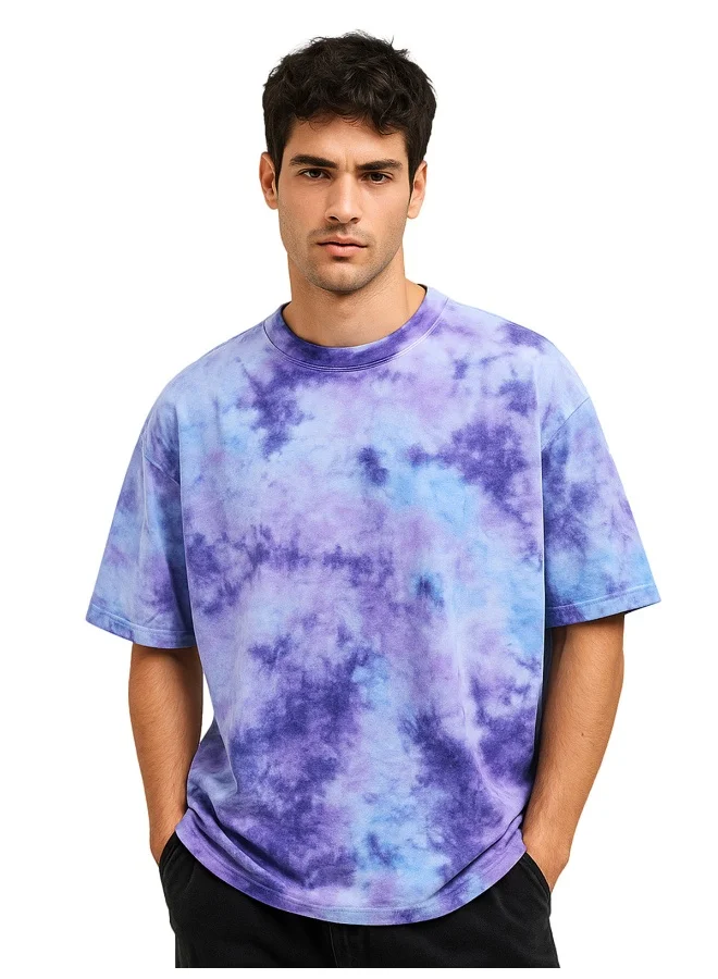 فيردو Veirdo® 100% Pure Cotton Round Neck Oversized Baggy Fit Drop Shoulder Cool & Cozy Tie & Dye Round Half Sleeve T-Shirt for Men (OS_VD_TD_LC_S)