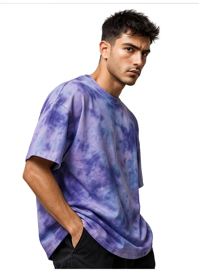 فيردو Veirdo® 100% Pure Cotton Round Neck Oversized Baggy Fit Drop Shoulder Cool & Cozy Tie & Dye Round Half Sleeve T-Shirt for Men (OS_VD_TD_LC_S)
