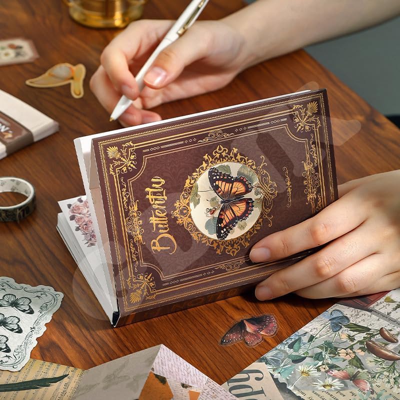 GDNK 346pcs Vintage Journal Scrapbook Pack Kit for Art Journaling Bullet, Planners DIY Paper Stickers, Craft Kits Notebook, Collage Album Aesthetic Sticker (Moonlight) (Brown Butterfly) - Image 2