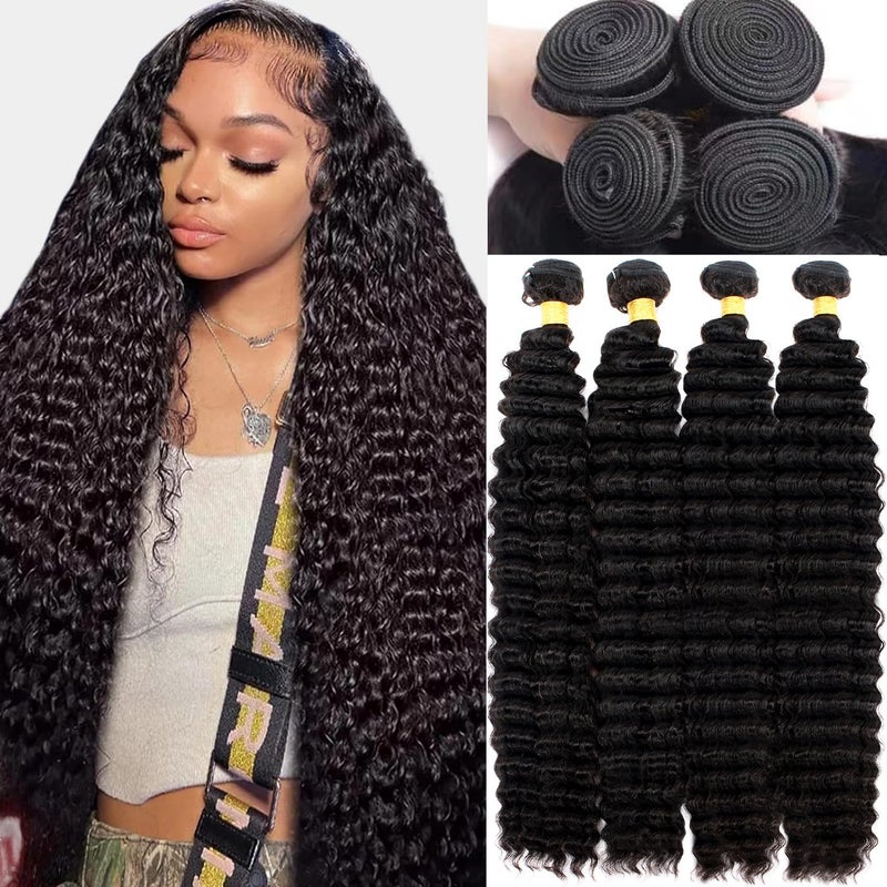 ROYAL IMPRESSION 12A Deep Wave Bundles Human Hair Pineapple Wave 4 Bundles 24 26 28 30 400g 100 Unprocessed Virgin Brazilian Remy Human Hair Weave Bundles Natural Color