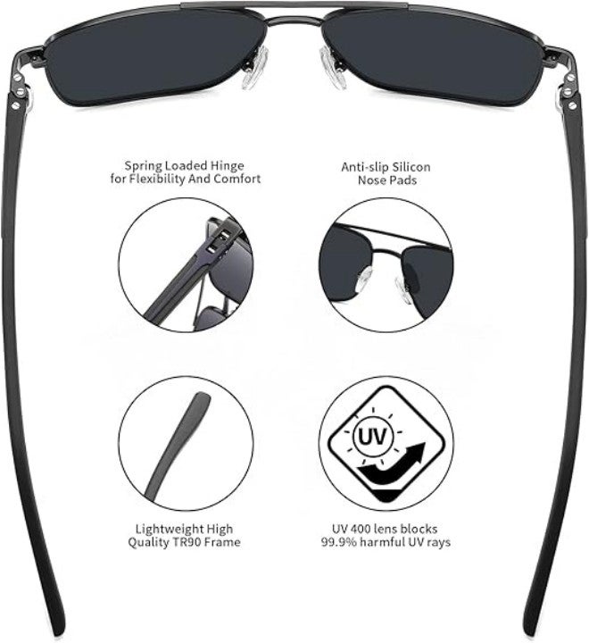 PUKCLAR Pilot Men Polarized Sunglasses Lightweight Rectangular Sunglasses for Man Women with UV400 Protection for Driving Golf - Image 5