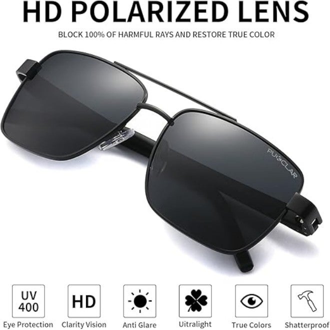 PUKCLAR Pilot Men Polarized Sunglasses Lightweight Rectangular Sunglasses for Man Women with UV400 Protection for Driving Golf - Image 3