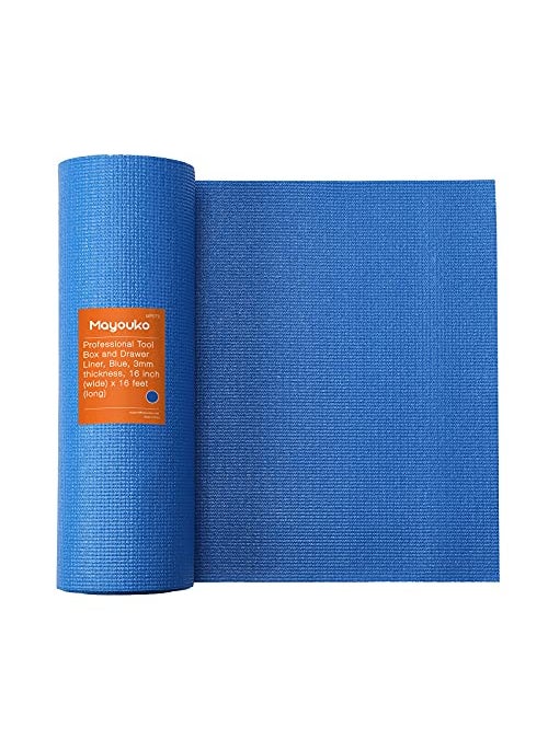 Mayouko Mayouko Toolbox Drawer Liners 16 Inch W x 16 Feet L x 3MM Thick Professional Cabinet Shelf Liner Easy Cut Draw Liner Mat Perfect for Protecting Your Tools NonSlip Blue 