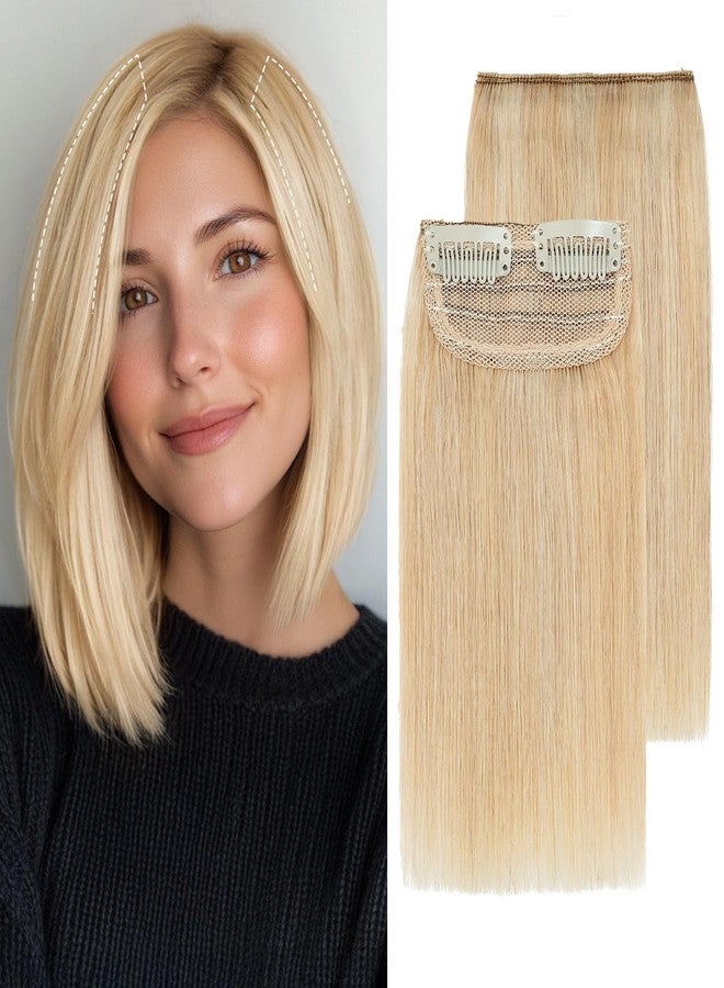 S-noilite Short Clip in Hair Extensions Human Hair 2PCS 2 Clips Clip in Hairpieces For Women Adding Volume 16g 4Inch-Ash Blonde/Bleach Blonde - Image 1