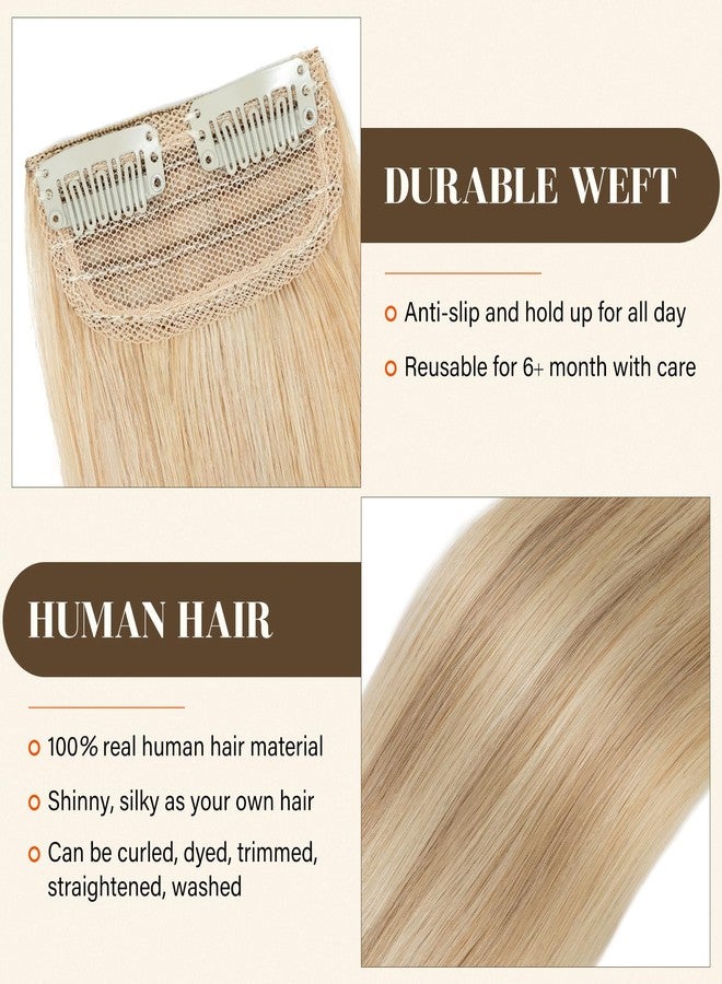 S-noilite Short Clip in Hair Extensions Human Hair 2PCS 2 Clips Clip in Hairpieces For Women Adding Volume 16g 4Inch-Ash Blonde/Bleach Blonde - Image 4