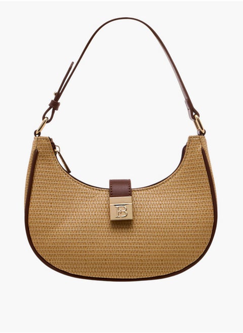 Textured Shoulder Bag with Magnetic Button Closure