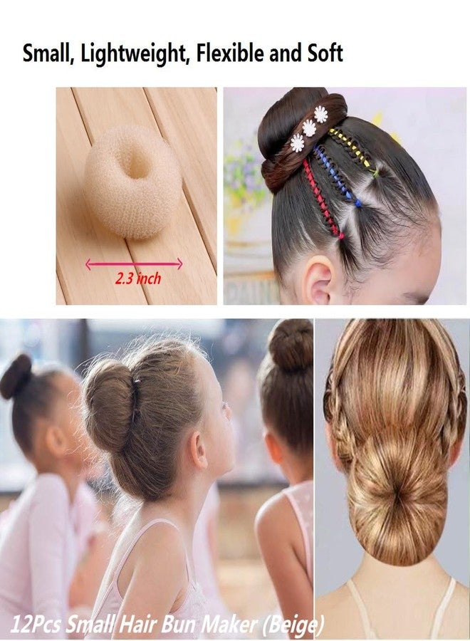 SQULIGT Hair Bun Maker Set, 12 Pcs Crown Shapers for Kids Girls Women, Donut Tool for Short and Thin Hair (Size S/ 2.3 Inch, Beige) - Image 2