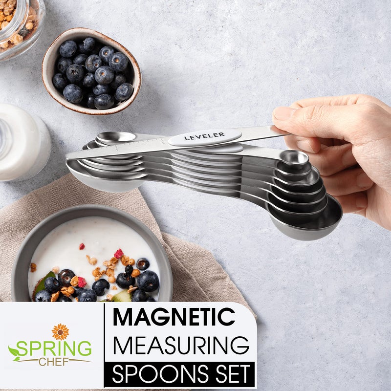 Spring Chef White Stainless Steel Magnetic Measuring Spoons Set of 8 with Leveler, Dual Sided Metal Teaspoon & Tablespoon Measuring Spoons, Fits in Spice Jars, Kitchen Gadgets for Baking & Cooking - Image 2