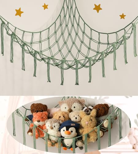 mirolam Stuffed Animal Hammock Large Stuffed Animal Net Corner Hanging Stuff Animal Storage Organizer For Plush Plushie Display Room Bedroom Boho Decor - Image 1
