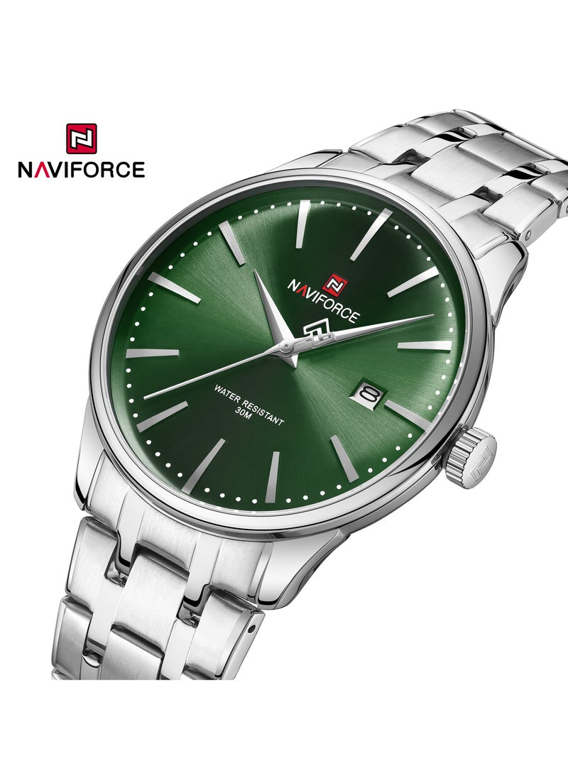 NAVIFORCE Elegant Silver Stainless Steel Analog Wrist Watch for Men with Date Display Water Resistant Classic Design Quartz Movement Stylish Business and Casual Timepiece Durable Bracelet Comfortable Wear  - Image 2