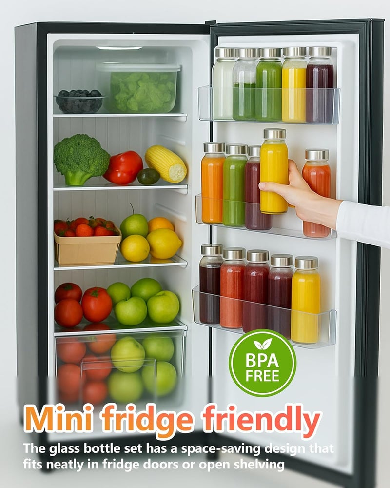 Zukro Glass Water Bottles with Lids 10.5 oz, 8 Pack Clear Reusable Glass Small Juice Bottles With Stainless Steel Cap for Juicing, Milk, Ginger Shot, BPA-Free Leak Proof 300ml Drinking Container Jar - Image 3