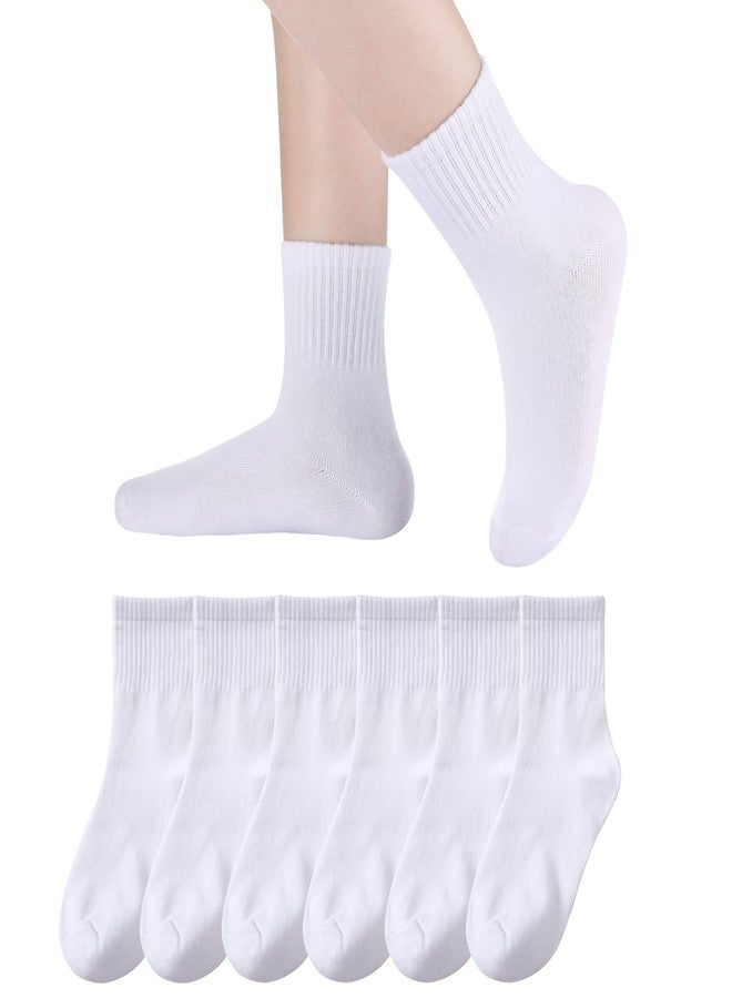Eyean Kids Athletic Crew Socks Boys Girls Cotton School Uniform Casual Basic Socks 6 Pairs (6-8 Years, White) - Image 1