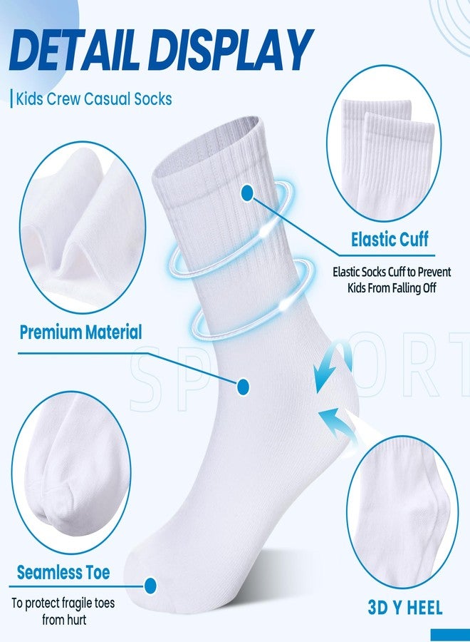 Eyean Kids Athletic Crew Socks Boys Girls Cotton School Uniform Casual Basic Socks 6 Pairs (6-8 Years, White) - Image 5
