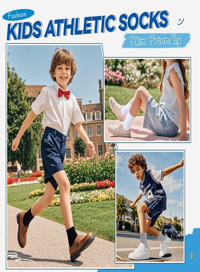 Eyean Kids Athletic Crew Socks Boys Girls Cotton School Uniform Casual Basic Socks 6 Pairs (6-8 Years, White) - Image 2