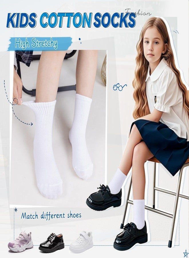 Eyean Kids Athletic Crew Socks Boys Girls Cotton School Uniform Casual Basic Socks 6 Pairs (6-8 Years, White) - Image 3