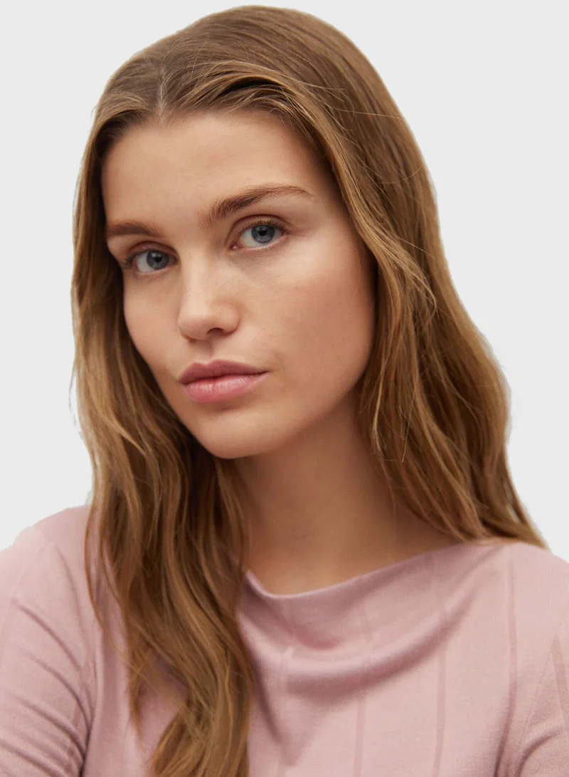 MANGO Crew Neck Ribbed T-Shirt
