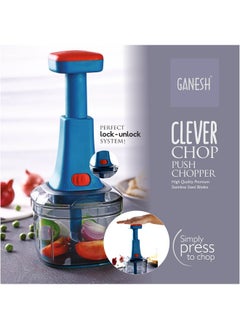 GANESH Ganesh Clever Chop Push Chopper Manual Hand Press Push Chopper with 3 Blades for Effortless Chopping Vegetables & Fruits-600ML, Multicolor  - Image 4
