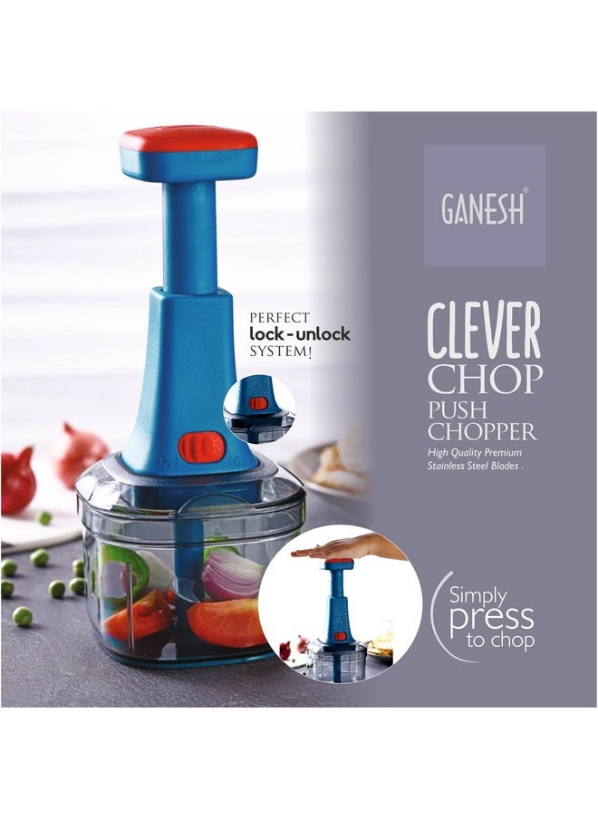 GANESH - Ganesh Clever Chop Push Chopper Manual Hand Press Push Chopper with 3 Blades for Effortless Chopping Vegetables & Fruits-600ML, Multicolor - Image 1