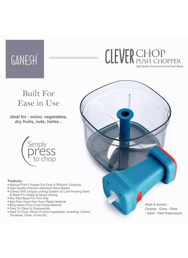 GANESH - Ganesh Clever Chop Push Chopper Manual Hand Press Push Chopper with 3 Blades for Effortless Chopping Vegetables & Fruits-600ML, Multicolor - Image 1