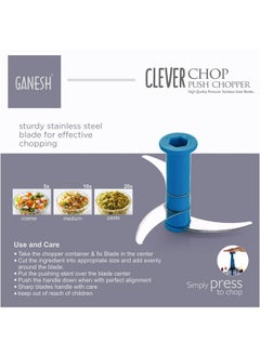 GANESH Ganesh Clever Chop Push Chopper Manual Hand Press Push Chopper with 3 Blades for Effortless Chopping Vegetables & Fruits-600ML, Multicolor  - Image 3