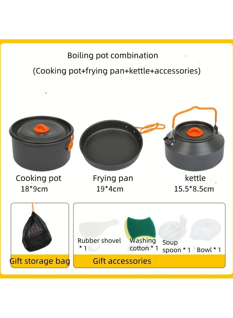 Outdoor Camping Cookware Set - Including A Kettle For Boiling Water, A Saucepan For Cooking, And A Frying Pan. it Is A Set Of Portable Cookware, Kitchen Utensils And Tableware For Camping And Outdoor Cooking Activities. A 3-Piece Set. - Image 1