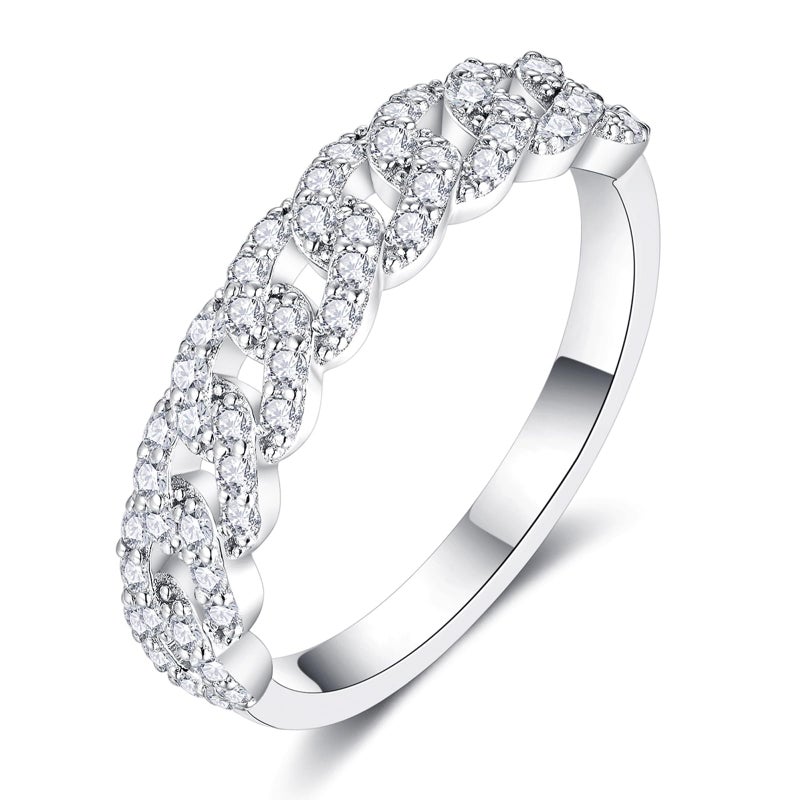 IMOLOVE Moissanite Wedding Bands for Women, Fashion Simple 0.5 Carat Stackable Chain Ring Trendy Everyday Silver Eternity Band Rings for Women with 18K White Gold Plated Size 5 - Image 1