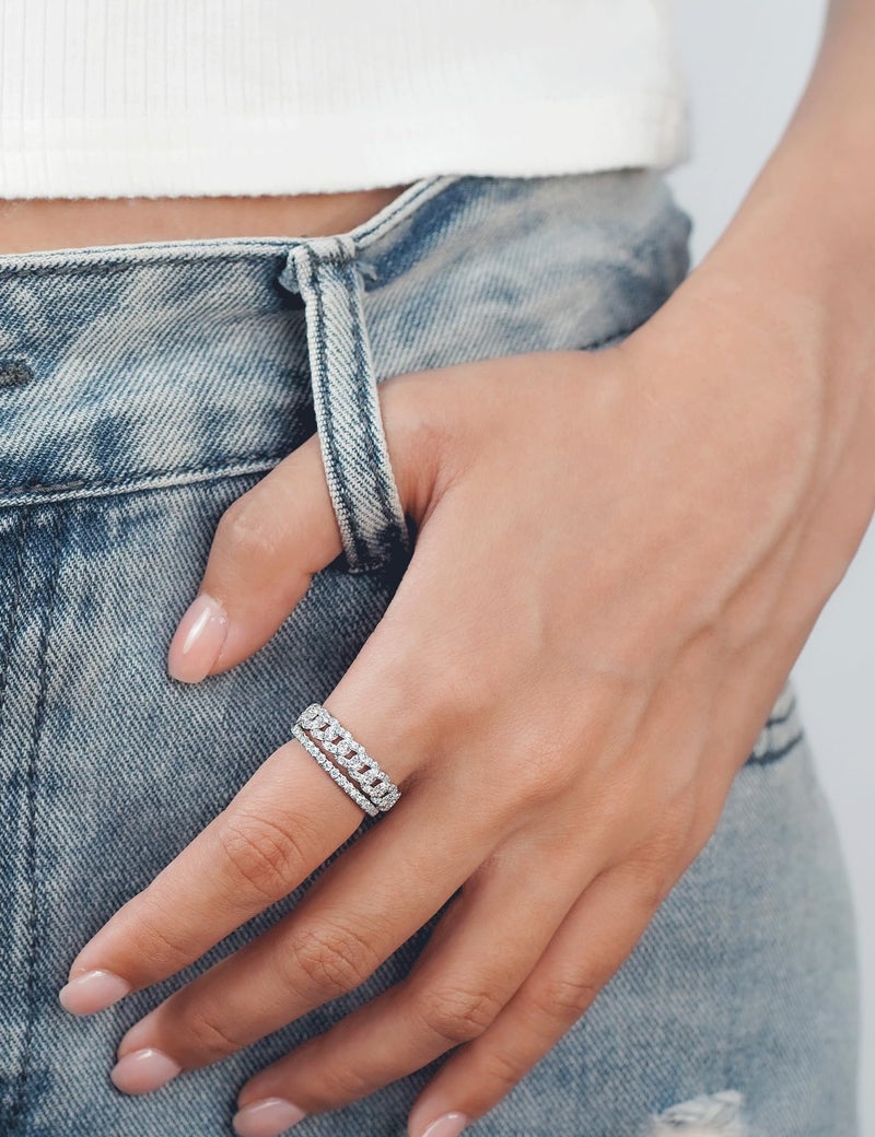 IMOLOVE Moissanite Wedding Bands for Women, Fashion Simple 0.5 Carat Stackable Chain Ring Trendy Everyday Silver Eternity Band Rings for Women with 18K White Gold Plated Size 5 - Image 5