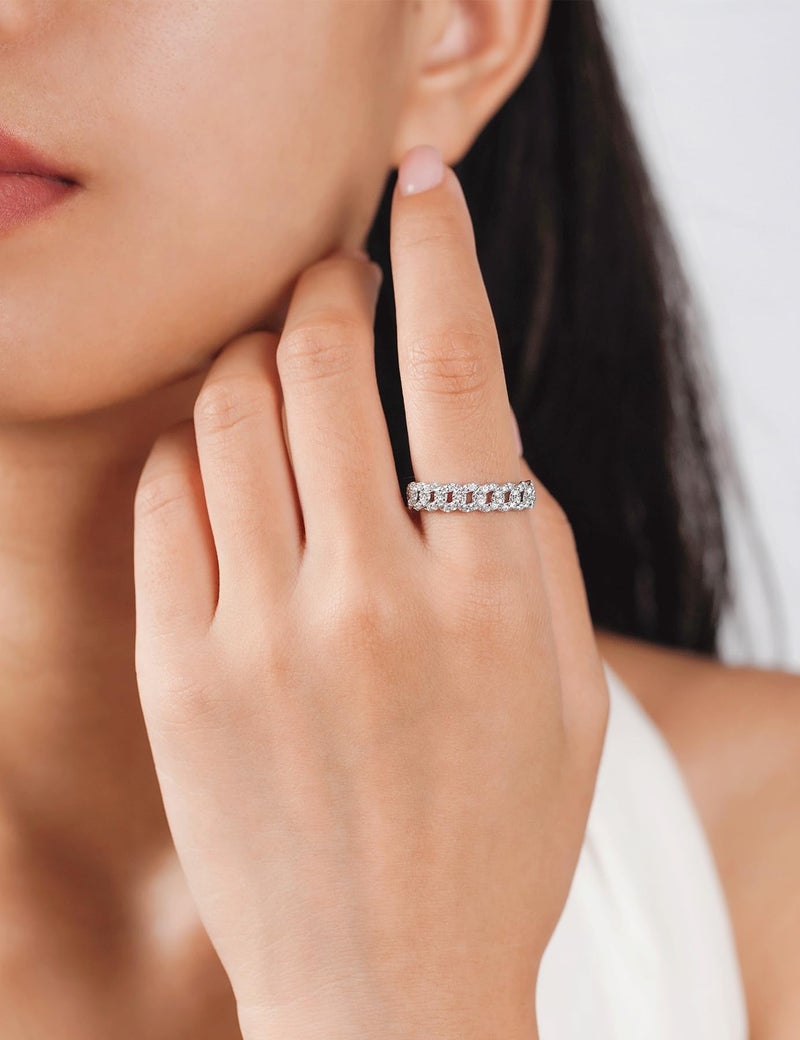 IMOLOVE Moissanite Wedding Bands for Women, Fashion Simple 0.5 Carat Stackable Chain Ring Trendy Everyday Silver Eternity Band Rings for Women with 18K White Gold Plated Size 5 - Image 3