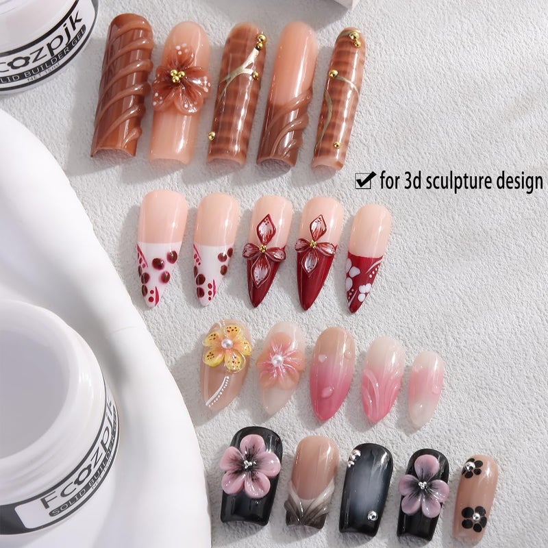 Fcozpjk Hard Gel for Nails, 4 Colors Solid Builder Gel Kit with Silicone Carving Mold Clear Pearly White Brown Nude Pink 3D Sculpting Gels Flower Charms DIY Modeling Design Nail Salon Supplies - Image 4