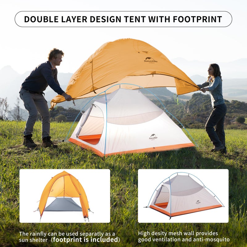 Naturehike Cloud-Up 2 Person Tent Lightweight Backpacking Tent with Footprint - Free Standing Ultralight Camping Hiking Backpack Tents Two Person Tent - Image 3