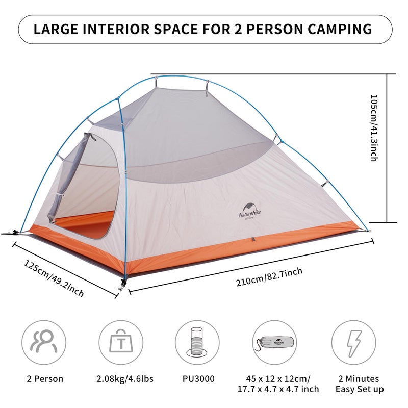 Naturehike Cloud-Up 2 Person Tent Lightweight Backpacking Tent with Footprint - Free Standing Ultralight Camping Hiking Backpack Tents Two Person Tent - Image 2
