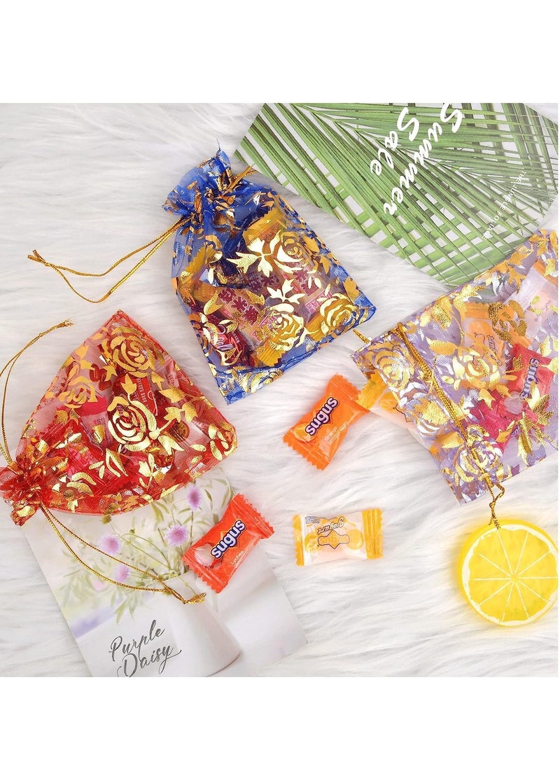 SOLARAE 50Pcs Organza Gift Bags 9 x 12 cm Multicolored Rose Flower Small Favour Jewelry Pouches with Drawstring for Wedding Baby Shower Mesh Jewellery Bag Anniversary Party - Image 4