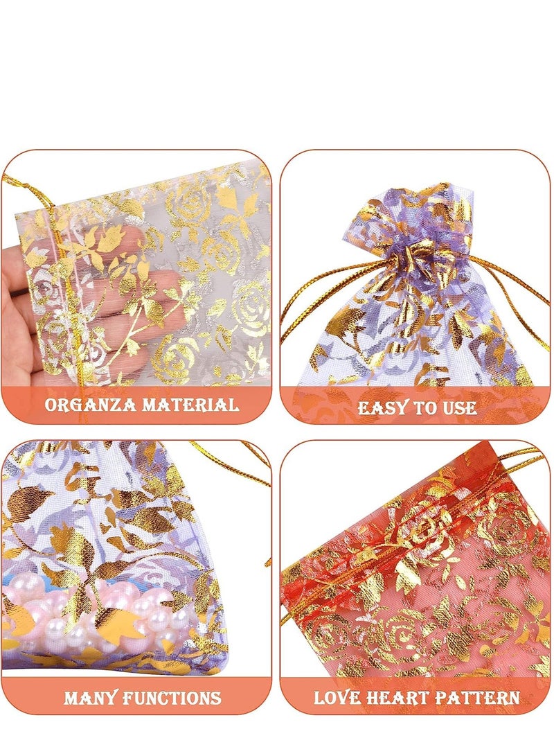 SOLARAE 50Pcs Organza Gift Bags 9 x 12 cm Multicolored Rose Flower Small Favour Jewelry Pouches with Drawstring for Wedding Baby Shower Mesh Jewellery Bag Anniversary Party - Image 3