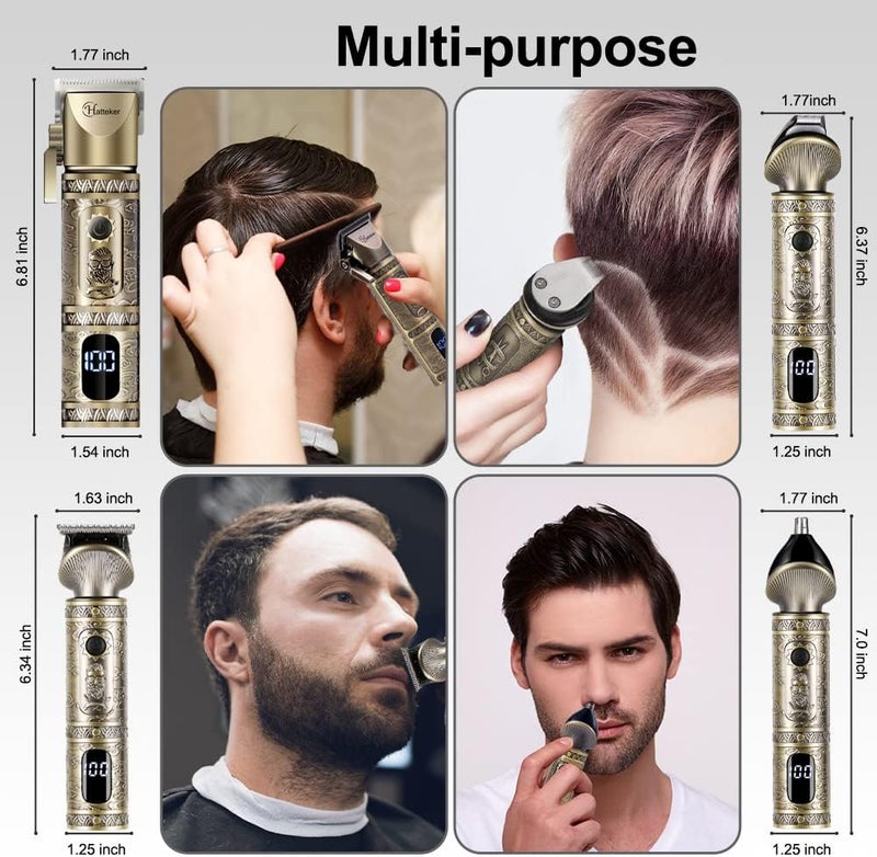 Hatteker Professional Hair Clipper and T-Blade Trimmer Set for Men, Cordless Rechargeable Barber Clipper Beard Nose Hair Trimmer Multipurpose Grooming Kit LED Display(Gold) - Image 2