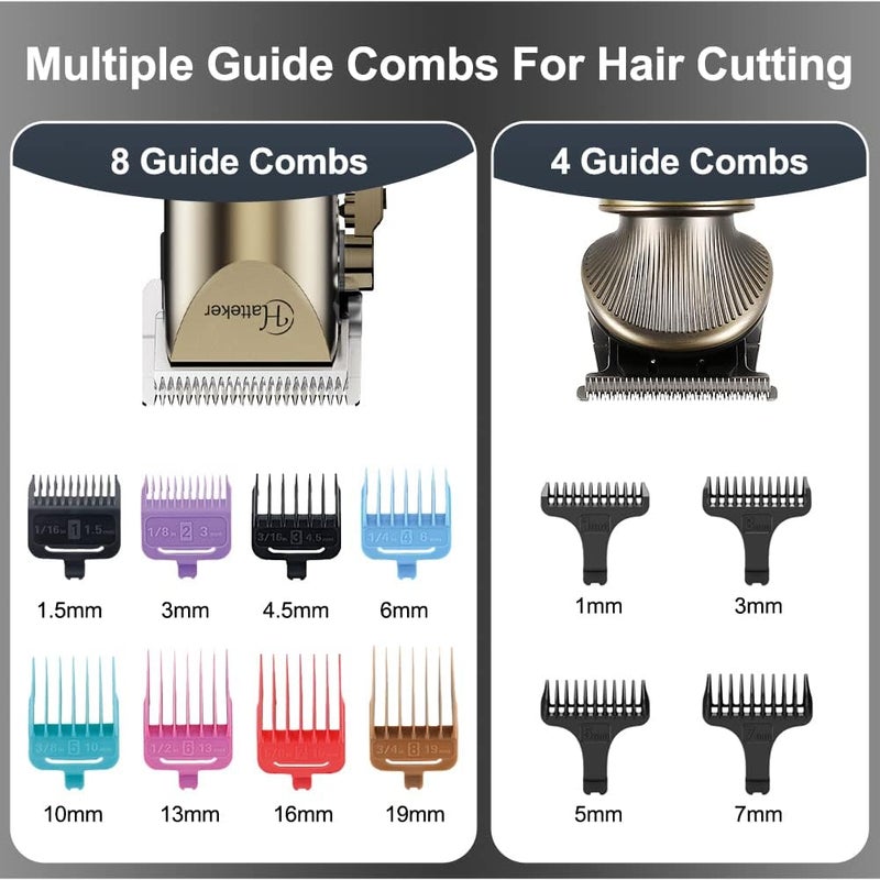 Hatteker Professional Hair Clipper and T-Blade Trimmer Set for Men, Cordless Rechargeable Barber Clipper Beard Nose Hair Trimmer Multipurpose Grooming Kit LED Display(Gold) - Image 4