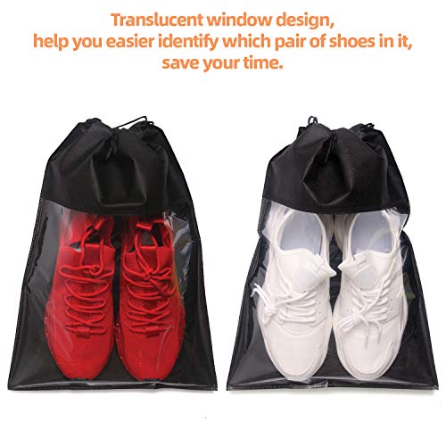 TENABORT 12 Pack Portable Shoe Bags for Travel Large Shoes Pouch Storage Organizer Clear Window with Drawstring for Men and Women Black - Image 4