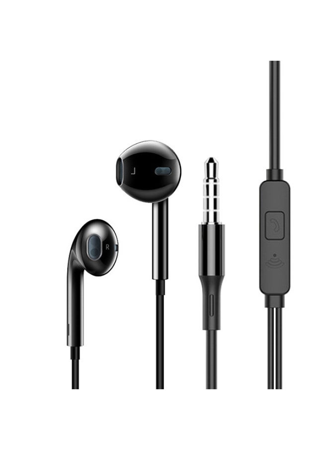 Generic Macaroon Headset Wired Headset Suitable For 3.5mm Huawei Apple Mobile Phone In-ear Wire Control Stereo Band Mac-Color:Black (bare Metal)  - Image 1