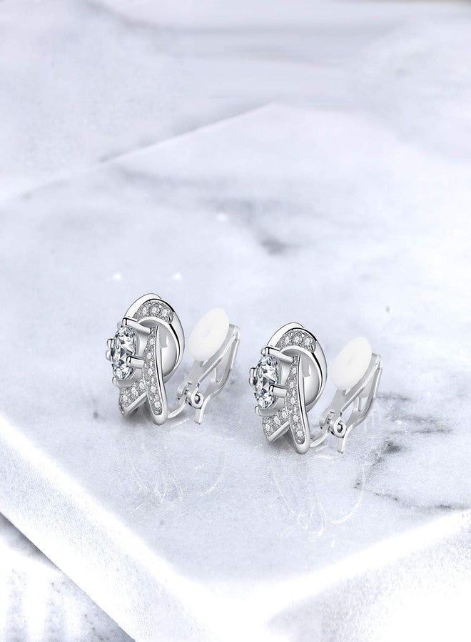 YOQUCOL Cubic Zirconia Crystal Geometry Cross Clip On Earrings Non Pierced Jewellery Elegant Stud For Women - Image 3