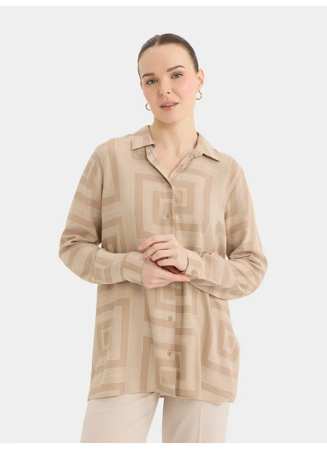 DeFacto DeFacto Women Striped Brown Button-Down Shirt