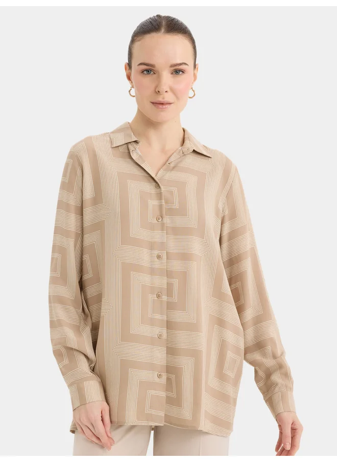DeFacto DeFacto Women Striped Brown Button-Down Shirt