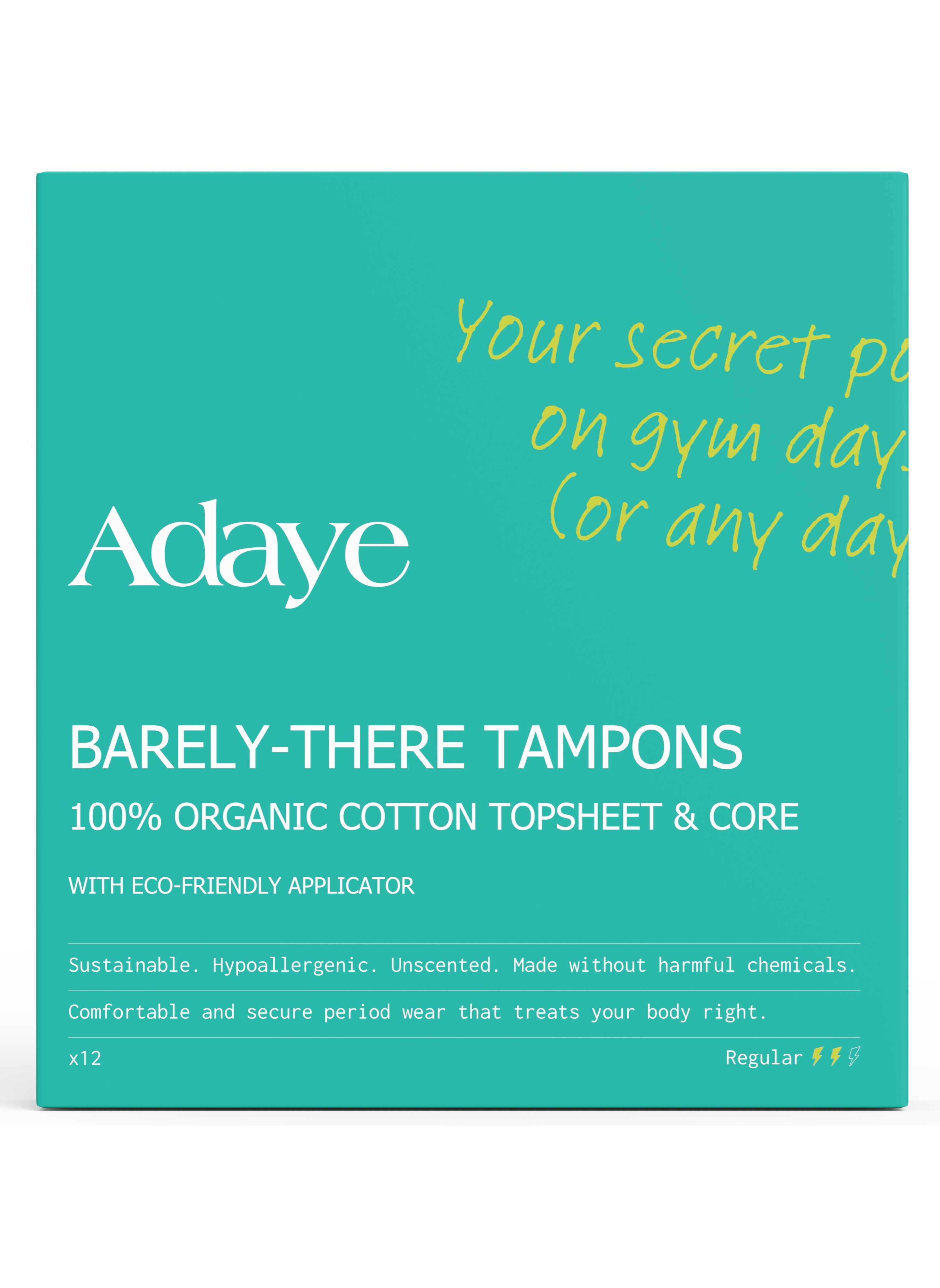 Adaye Adaye Organic Tampons for Women | 100% Cotton Core with Applicator | Hypoallergenic, Unscented & Leak-Proof | Sustainable & Plastic-Free Tampons (Pack of 12) 