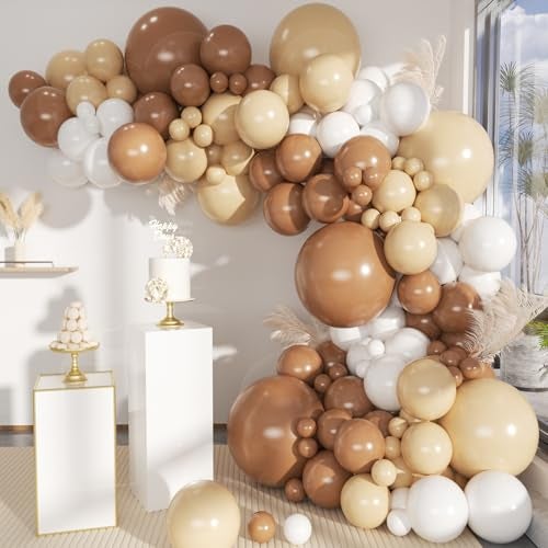 MEBAY Boho Balloons Garland Arch Kit 146 Pcs Brown Nude White Balloons Different Sizes for Girls Baby Shower Garden Tea Party Bachelorette Birthday Wedding Decorations - Image 1