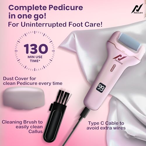NexLev Foot Callus Remover Electric Scrubber & Shaver for Dead, Hard & Cracked Skin Professional Pedicure at Home Waterproof Type C 3 Crystal Quartz Heads for Men and Women CR-01 - Image 5
