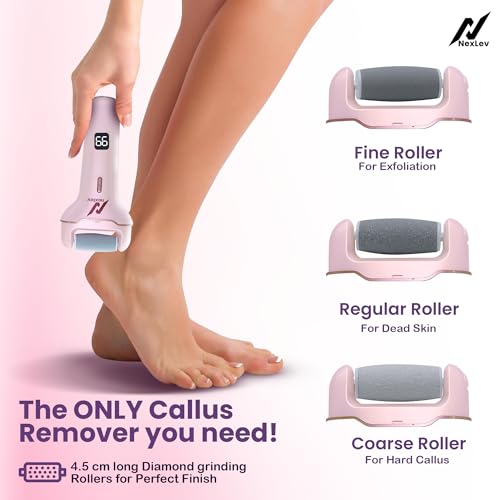 NexLev Foot Callus Remover Electric Scrubber & Shaver for Dead, Hard & Cracked Skin Professional Pedicure at Home Waterproof Type C 3 Crystal Quartz Heads for Men and Women CR-01 - Image 3