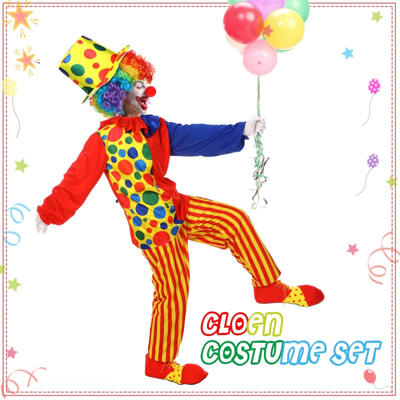 Funtery 6 Pcs Adult Clown Costume Red Clown Nose Shoes Hat Rainbow Wig and Gloves for Men Women Cosplay(2XL) - Image 5
