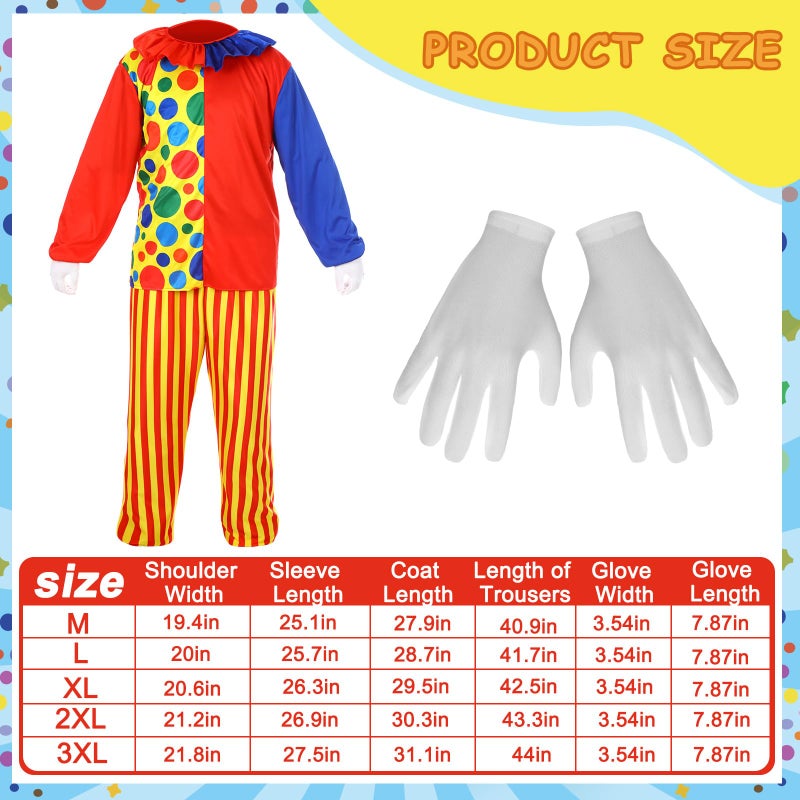 Funtery 6 Pcs Adult Clown Costume Red Clown Nose Shoes Hat Rainbow Wig and Gloves for Men Women Cosplay(2XL) - Image 2