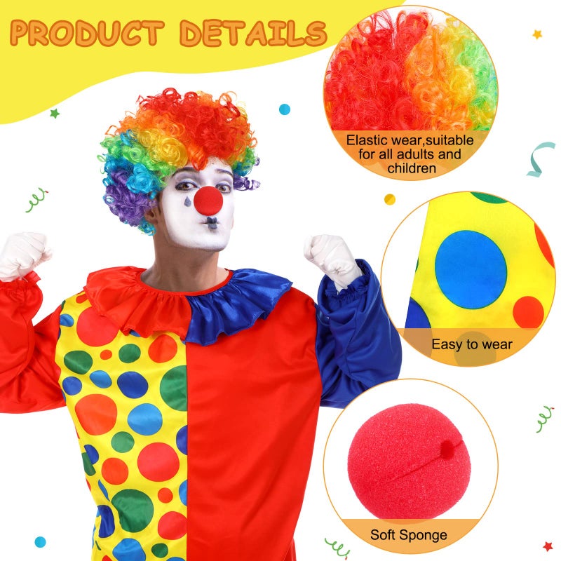 Funtery 6 Pcs Adult Clown Costume Red Clown Nose Shoes Hat Rainbow Wig and Gloves for Men Women Cosplay(2XL) - Image 4