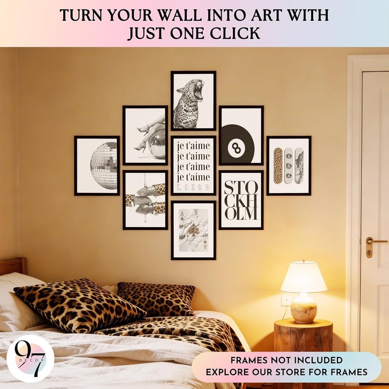 97 Decor 9 Pcs Trendy Leopard Wall Art - Cheetah Pictures Wall Decor For Bedroom, Stockholm Posters For Room Aesthetic, Funky Art Prints For College Girls Dorm Decorations (8x10 Unframed) - Image 3