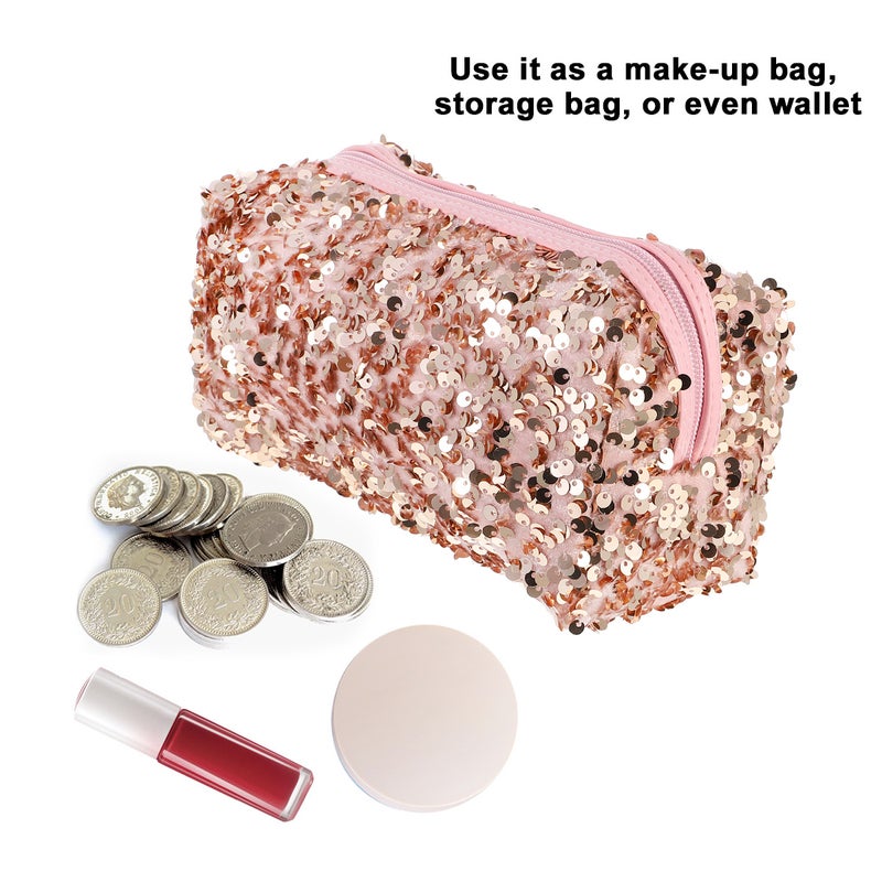 1Pc Sequin Square Storage Bag Ladies Portable Cosmetic Bag Travel Toiletry Pouch - Image 4