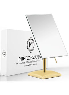 MIRRORVANA Large Free Standing Mirror - Frameless, Gold-Plated, Beveled Design for Desk, Retail Counter, Bathroom and Vanity Dressing Table (9.8" x 7")